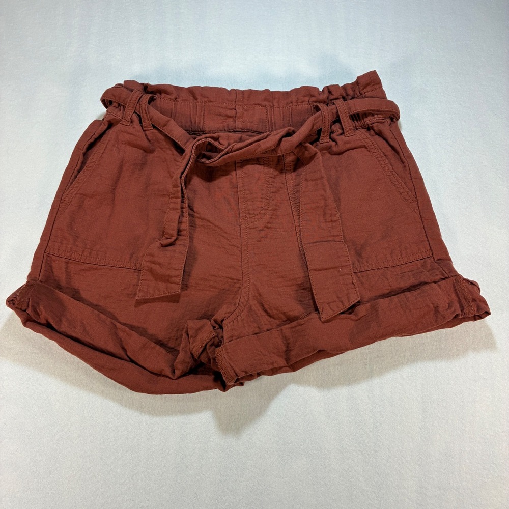BP Womens Paperbag Waist Shorts S Rust Brown 100% Cotton Summer Boho